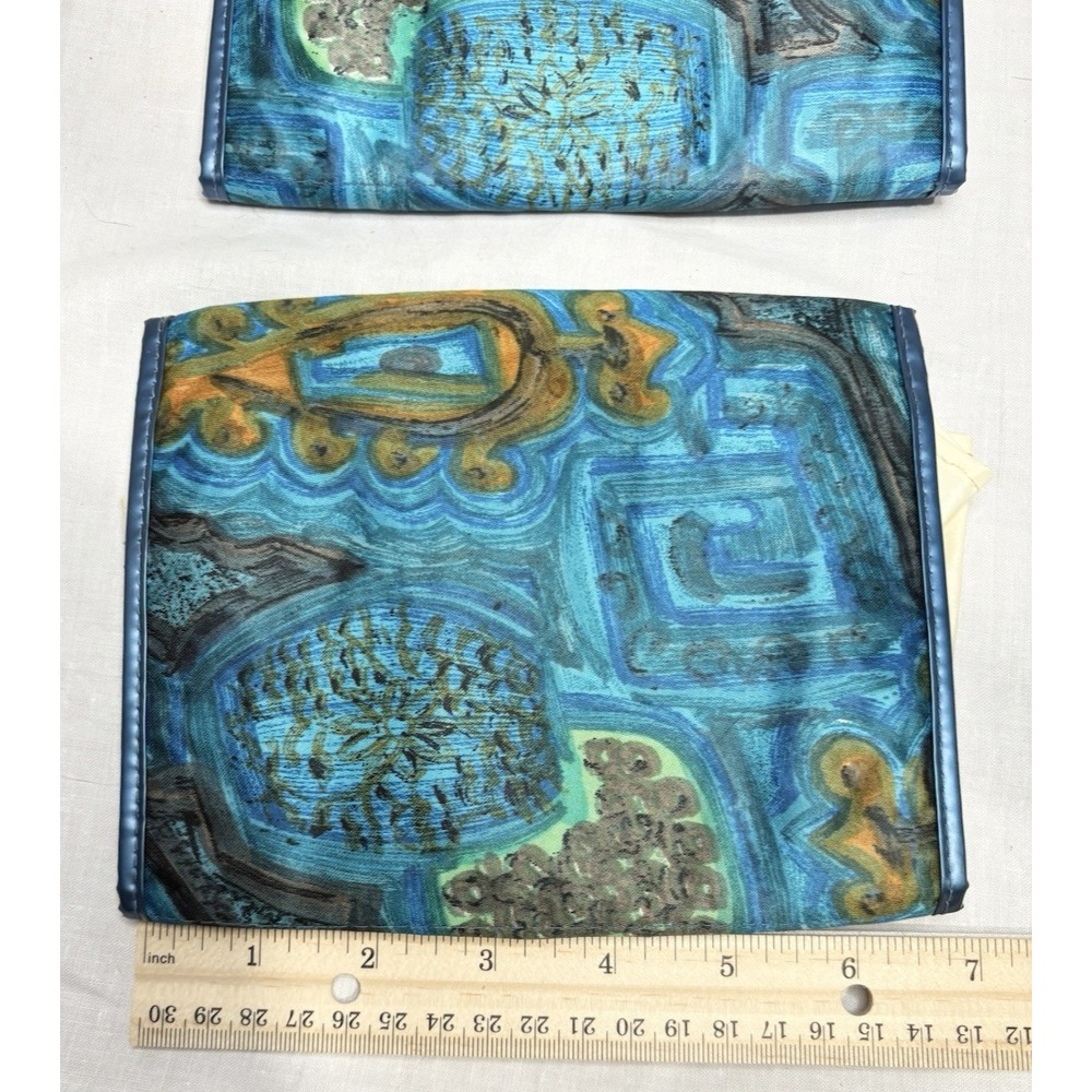 VTG Samsar Paris Travel Document Wallet Set of 2 Made in France Blue Mod Print - Picture 6 of 13